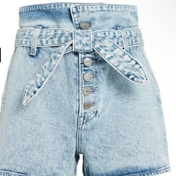 GRLFRND shorts Sz 23 Brynn Tie-Waist Denim Hi Waist Blue Button Fly‎ 70s NWOT - Picture 7 of 10